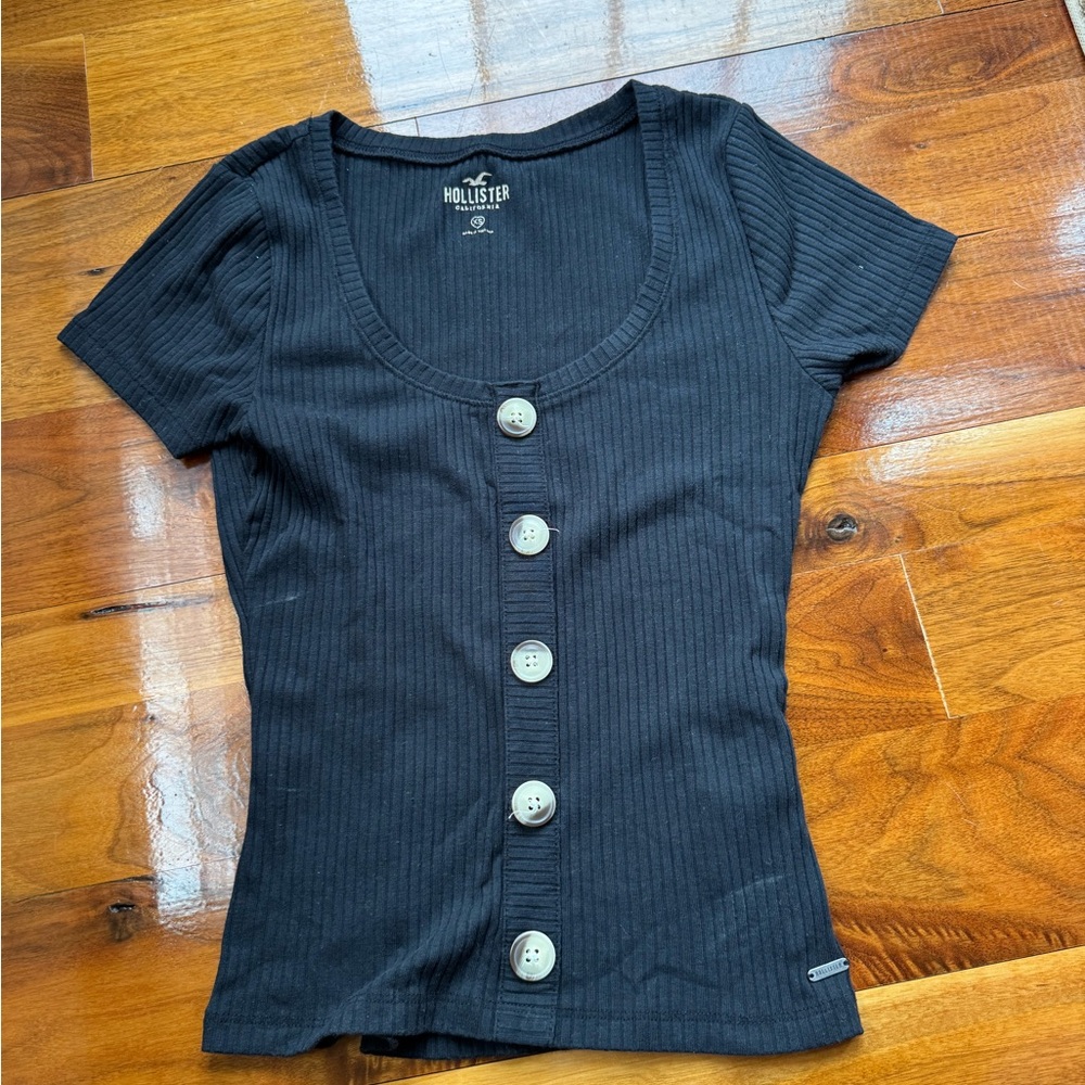 Hollister Black Fitted Button Down Shirt